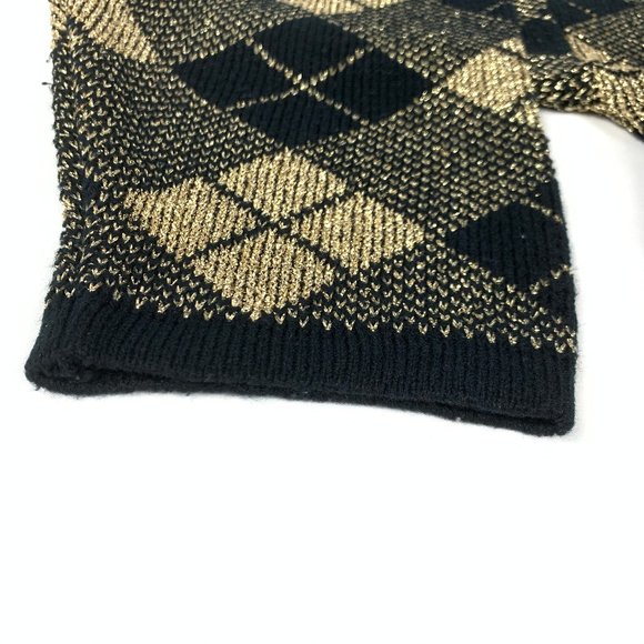 Vintage Holiday Time Christmas Sweater Gold Argyle - Picture 4 of 9